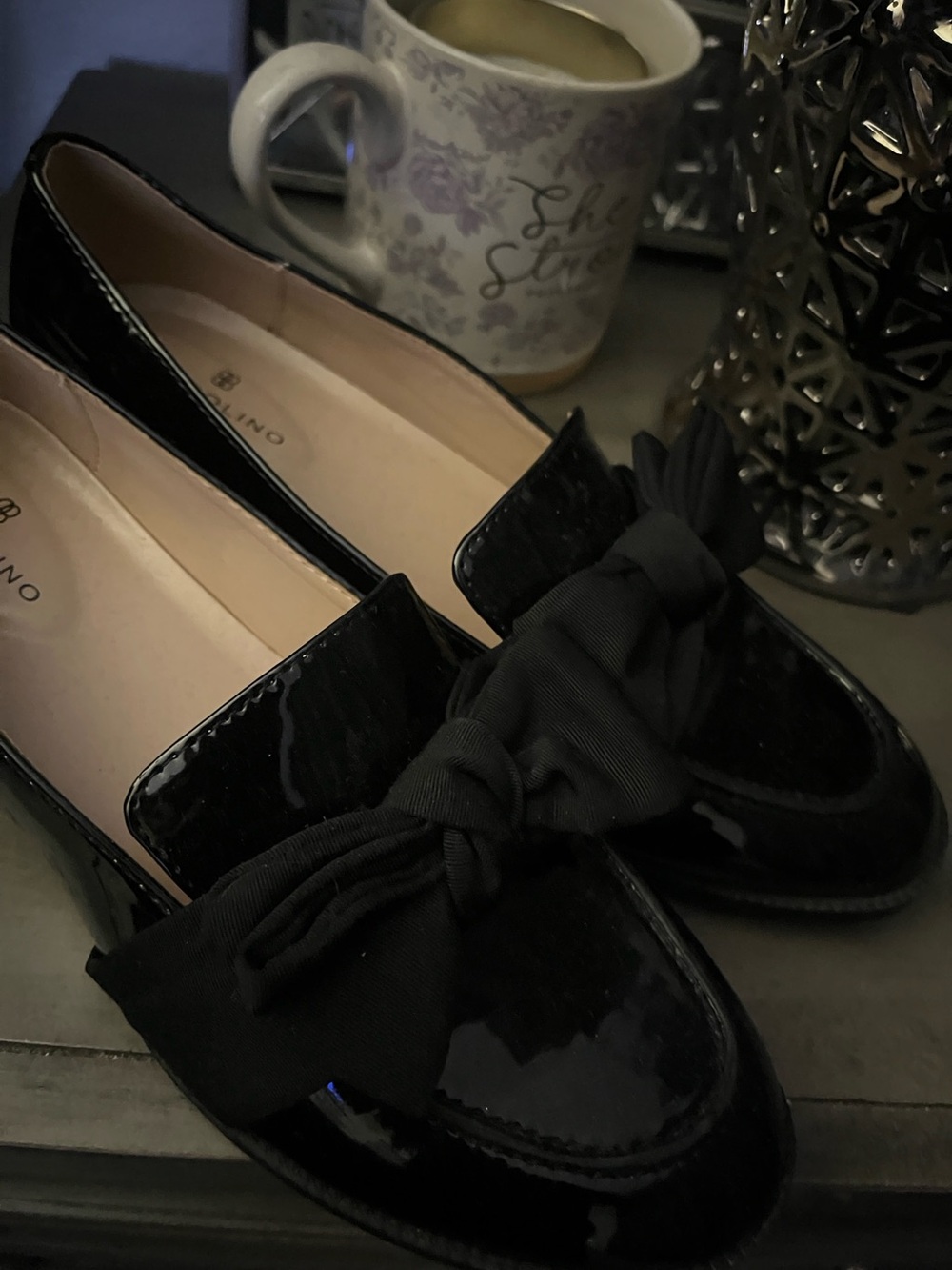 Bandolino Black Patent Bow Loafers
